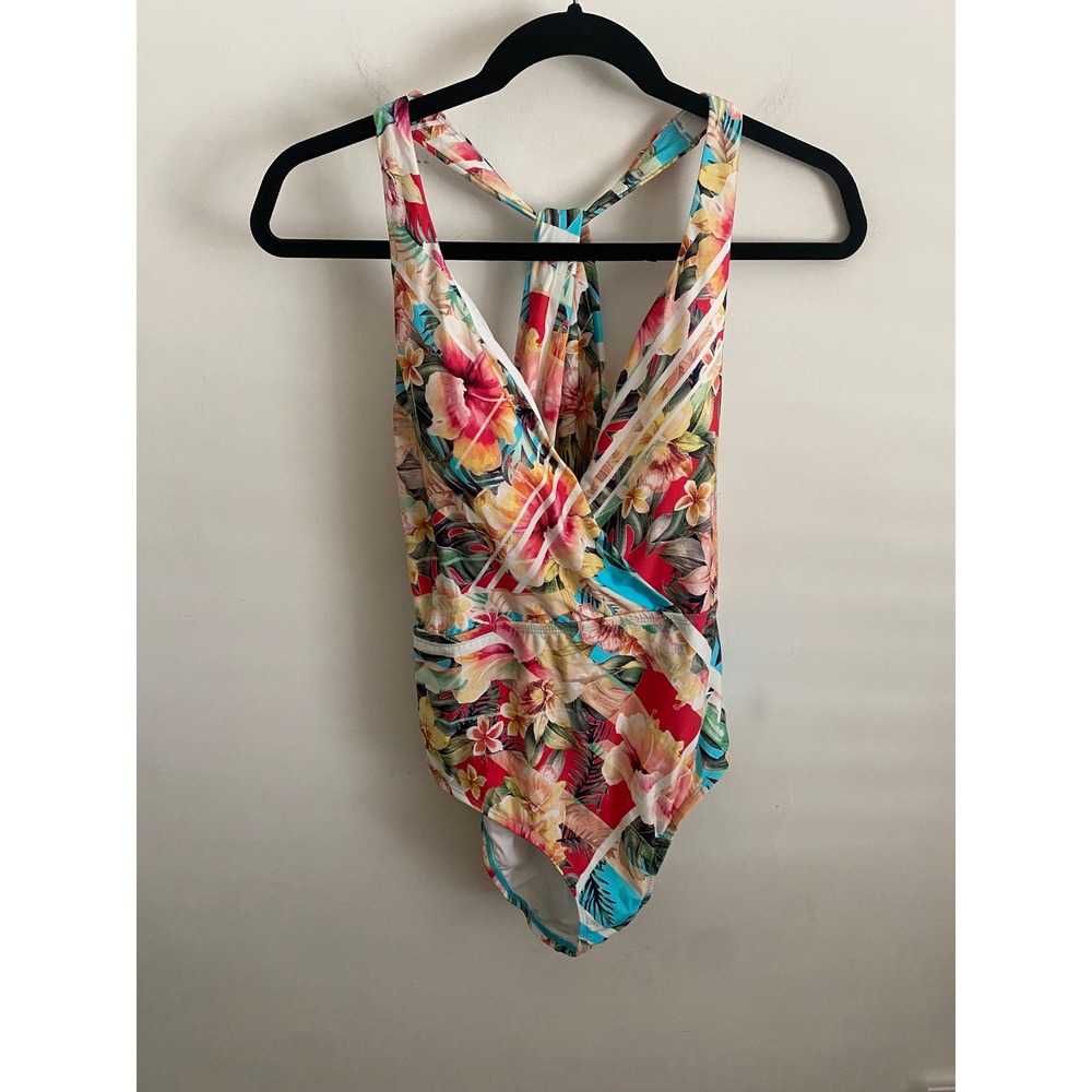 Jantzen Floral One-Piece Swimsuit in Turquoise, Coral, Cream